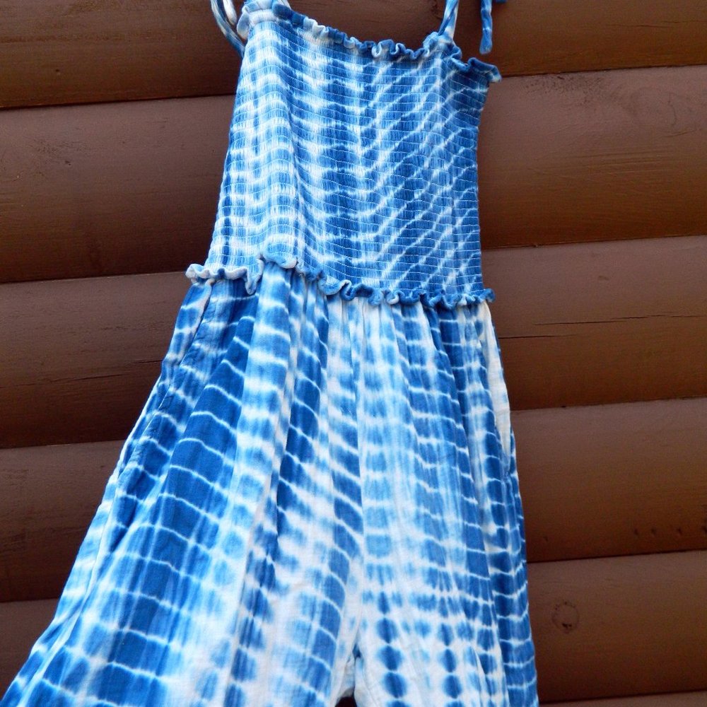 4OUR DREAMERS Tie Dyed Midi Jumpsuit - Navy and white - Size Large